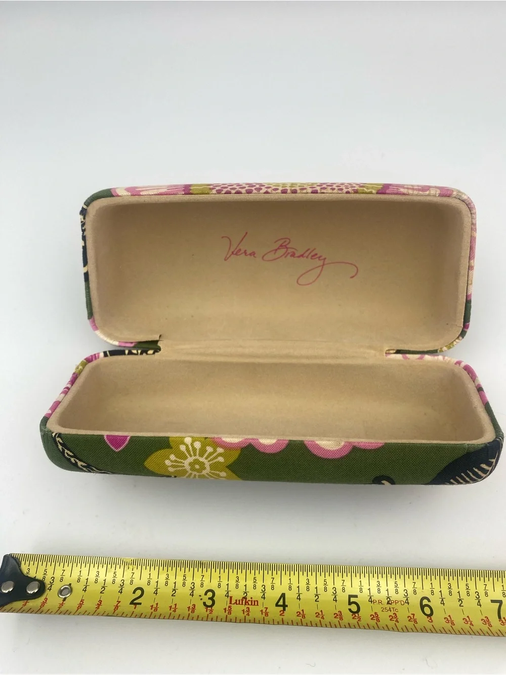 Vera Bradley Olive Green Floral Eyeglass Case with Pink and Gold Accents